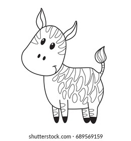 Doodle coloring book page funny cute zebra. Anti-stress coloring for adults and children