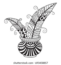 Doodle coloring book page funny ink-bottle with feathers. Anti-stress coloring for adults and children