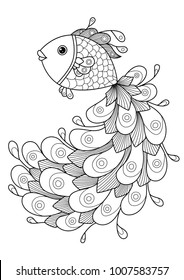 Doodle coloring book page goldfish. Antistress coloring for adults and children