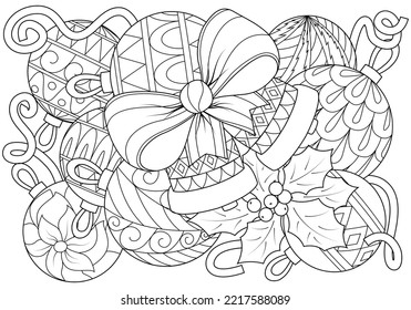 Doodle coloring for children on the theme of Christmas. Elements of New Year holidays. Vector illustration