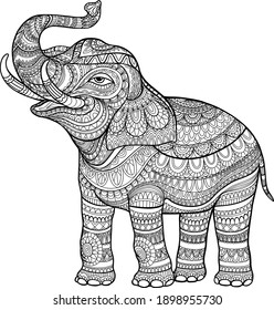 Doodle coloring elephant lifted trunk