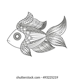 doodle coloring monochrome fish