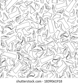 Doodle coloring page about fashionable women's shoes. Vector illustration