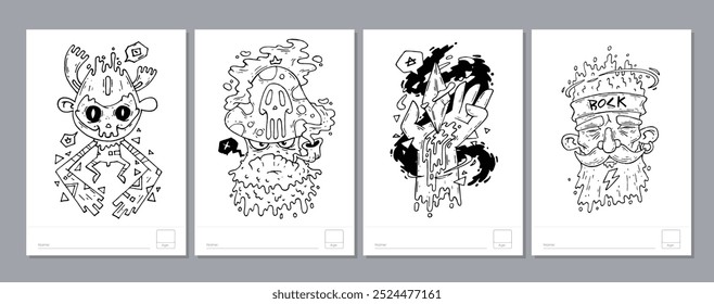 Doodle coloring page for children and adults. Black and white vector characters. Vector doodle illustration