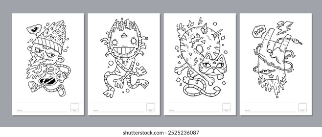 Doodle coloring page for children and adults. Black and white vector characters. Vector doodle illustration