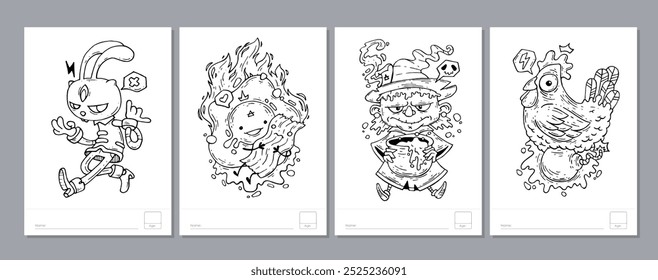 Doodle coloring page for children and adults. Black and white vector characters. Vector doodle illustration