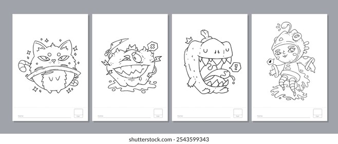 Doodle coloring page for children and adults. Black and white vector characters. Vector doodle illustration