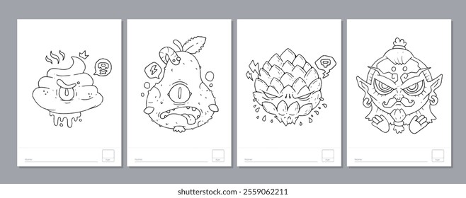 Doodle coloring page for children and adults. Black and white vector characters. Vector doodle illustration