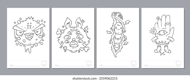 Doodle coloring page for children and adults. Black and white vector characters. Vector doodle illustration