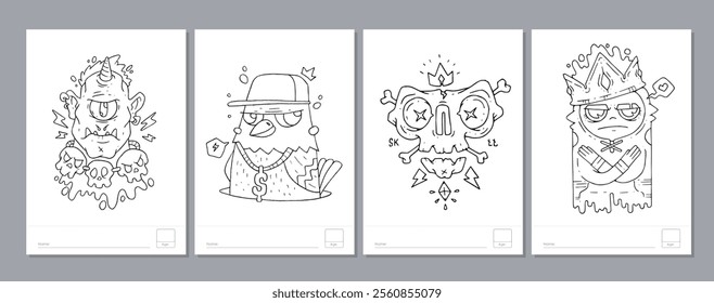 Doodle coloring page for children and adults. Black and white vector characters. Vector doodle illustration