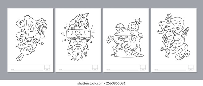 Doodle coloring page for children and adults. Black and white vector characters. Vector doodle illustration