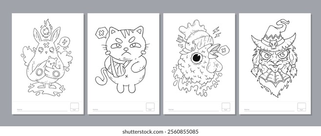 Doodle coloring page for children and adults. Black and white vector characters. Vector doodle illustration