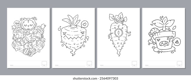 Doodle coloring page for children and adults. Black and white vector characters. Vector doodle illustration