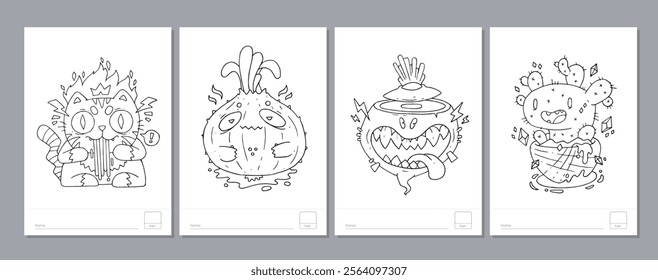 Doodle coloring page for children and adults. Black and white vector characters. Vector doodle illustration