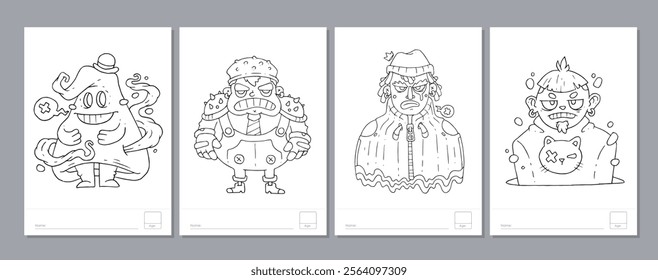 Doodle coloring page for children and adults. Black and white vector characters. Vector doodle illustration