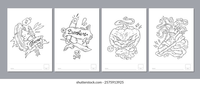 Doodle coloring page for children and adults. Black and white vector characters. Vector doodle illustration