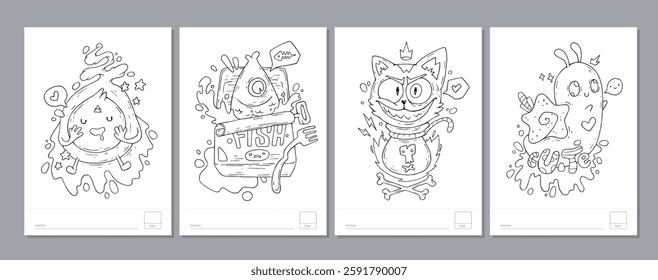 Doodle coloring page for children and adults. Black and white vector characters. Vector doodle illustration