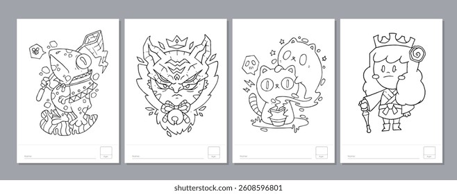 Doodle coloring page for children and adults. Black and white vector characters. Vector doodle illustration
