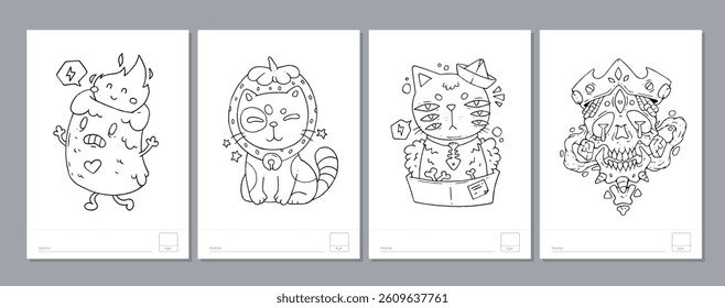 Doodle coloring page for children and adults. Black and white vector characters. Vector doodle illustration