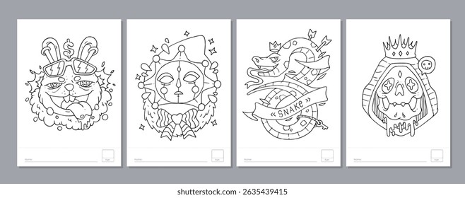 Doodle coloring page for children and adults. Black and white vector characters. Vector doodle illustration