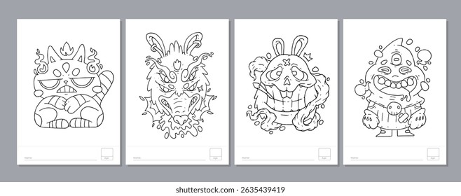Doodle coloring page for children and adults. Black and white vector characters. Vector doodle illustration