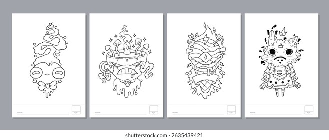 Doodle coloring page for children and adults. Black and white vector characters. Vector doodle illustration
