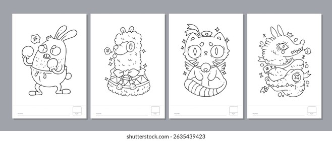 Doodle coloring page for children and adults. Black and white vector characters. Vector doodle illustration