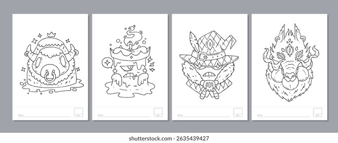 Doodle coloring page for children and adults. Black and white vector characters. Vector doodle illustration