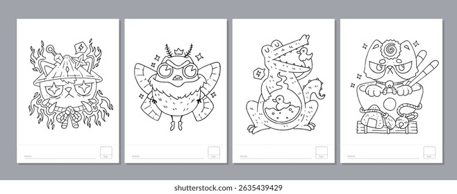 Doodle coloring page for children and adults. Black and white vector characters. Vector doodle illustration