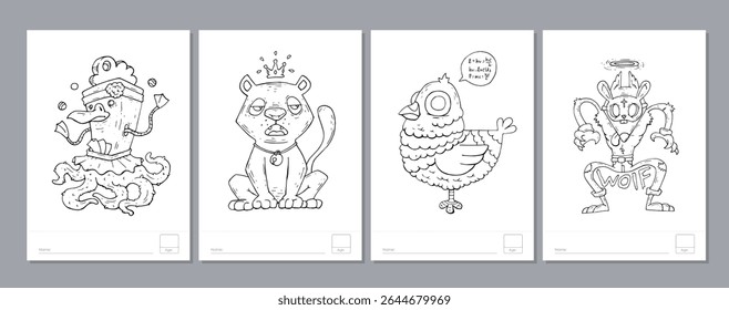 Doodle coloring page for children and adults. Black and white vector characters. Vector doodle illustration