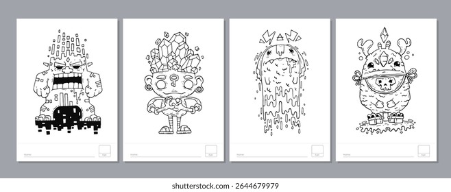 Doodle coloring page for children and adults. Black and white vector characters. Vector doodle illustration