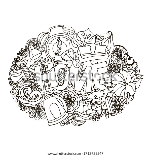 Doodle Coloring Page Children Adults Word Stock Vector Royalty Free 1712925247