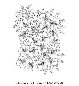 doodle coloring page of hibiscus flower illustration with line art stroke