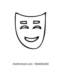 Doodle comedy theater masks icon. Hand drawn comedy mask. Doodle drama theater mask