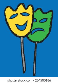 doodle comedy and tragedy theater masks, vector illustration