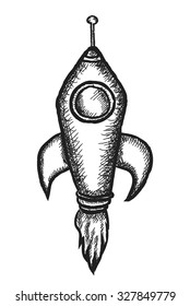 doodle comic rocket ship, spaceship  vector illustration