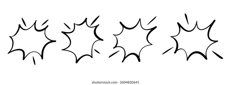 Doodle comic text in pop art speech balloons. Cartoon chat frames with burst dialog clouds. Flat vector illustration isolated on white background.
