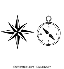 doodle compass illustration with handdrawn doodle style cartoon vector