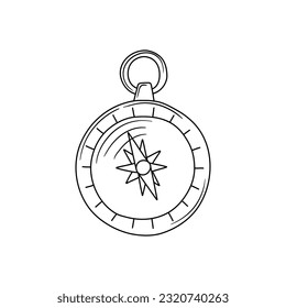 Doodle compass. Isolated on white background drawing for prints, poster, cute stationery, travel design. Hand-drawn vector.