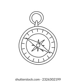 Doodle compass. Isolated on white background drawing for prints, poster, cute stationery, travel design. Hand-drawn vector.