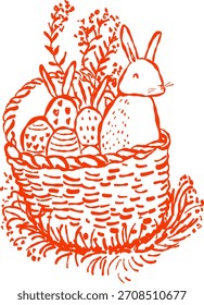 Cesta de composición de Doodle con huevos y conejito
