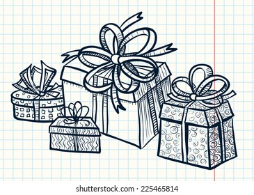 Doodle composition with gifts