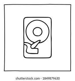 Doodle computer hard drive icon hand drawn with thin black line