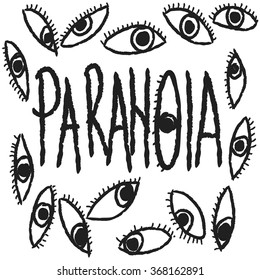 doodle concept of psychosis paranoia, mental disorders, vector illustration icon