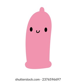 Caricatura de Doodle Condom. Detengan el SIDA. Sexo seguro, anticoncepción. Cute kawaii emoji conservante. Aislamiento de la ilustración vectorial en un fondo blanco.