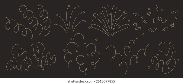 Doodle confetti burst collection - colorful abstract childish swirls and loops, spiral and curl shapes. Festive celebration hand drawn design elements set. Cheerful party freehand style vector.