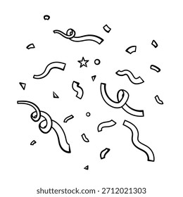 Doodle elementos de confete - cachos, círculos, estrelas. Ilustração vetorial isolada no plano de fundo branco
