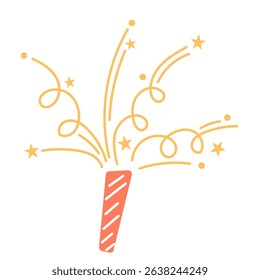 Doodle Confetti Firework Icon. Funny Petard Symbol Birthday Party Greeting Element. 