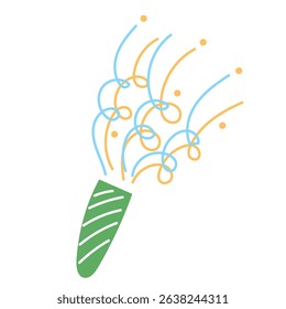 Doodle Confetti Firework Icon. Funny Petard Symbol Birthday Party Greeting Element. 
