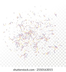 Doodle Confetti Pattern Background. Vector Simple Line Abstract Birthday Card. Kid Drawing Shapes in Cartoon Style. Happy Celebration Elements for Graphic Illustration. Ribbons, Lines, Stars Shape Ske
